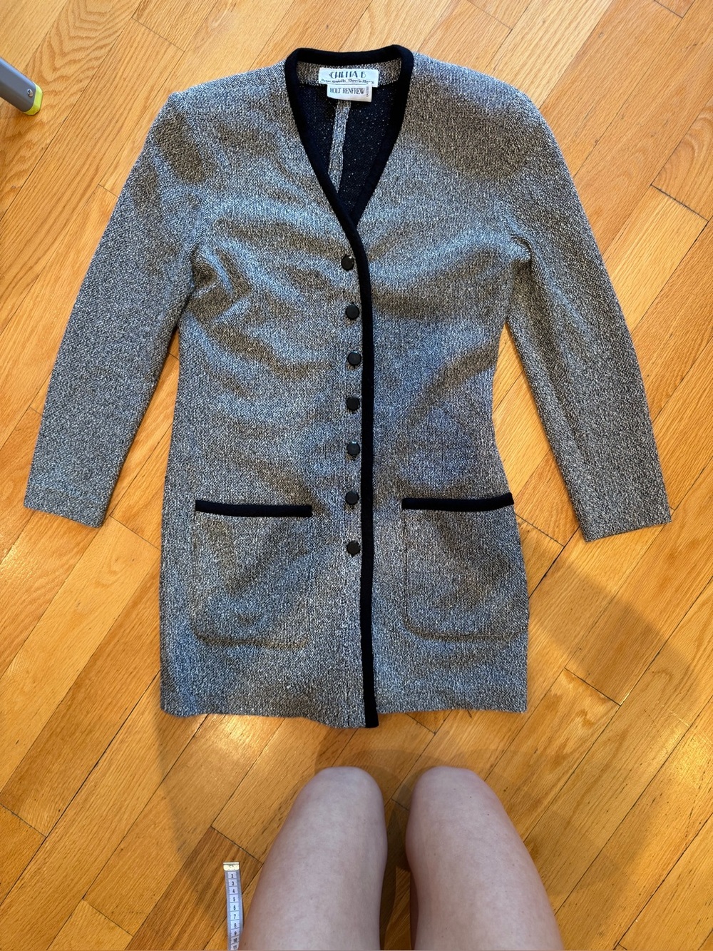 Vintage CHIAB Holt Renfrew Longline Knit Blazer Cardigan 80s Bouclé - Picture 5 of 11
